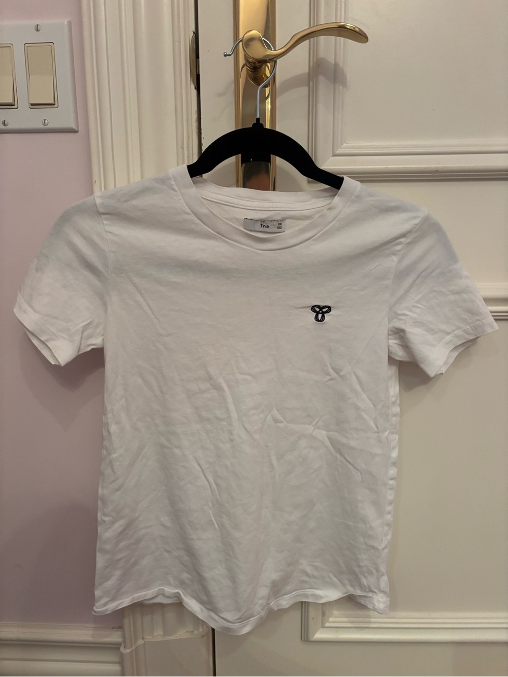 TNA White Crewneck T-Shirt with Small Black Chest Detail